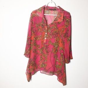 Zac & Rachel Pink Red Chain Link Print Top